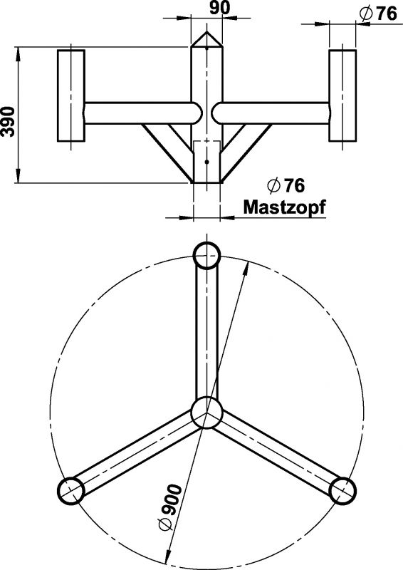 Mast top black Dimensioned drawing Article 661010