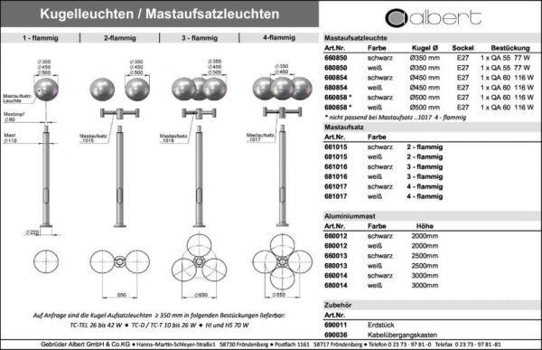 Pole attachment 2-fold Dimensioned drawing Article 681015