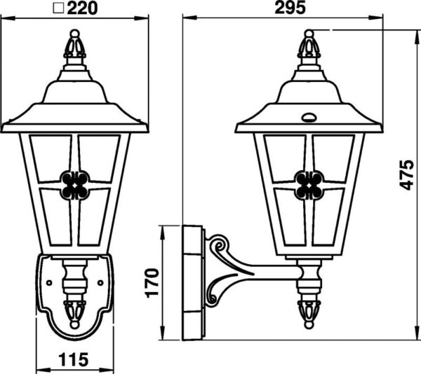 Wall lamp Dimensioned drawing Article 601804, 651804, 671804