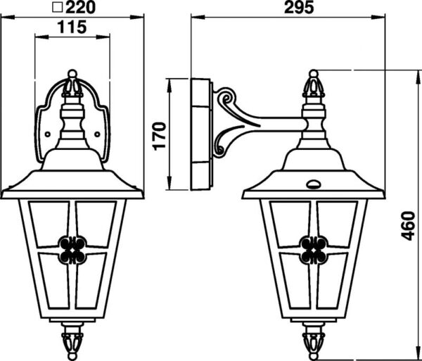 Wall lamp Dimensioned drawing Article 601805, 651805, 671805