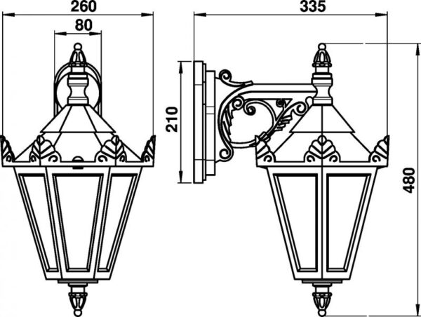 Wall lamp Dimensioned drawing Article 601807, 671807