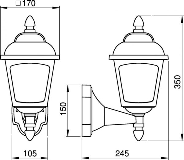 Wall lamp Dimensioned drawing Article 651812, 661812, 681812