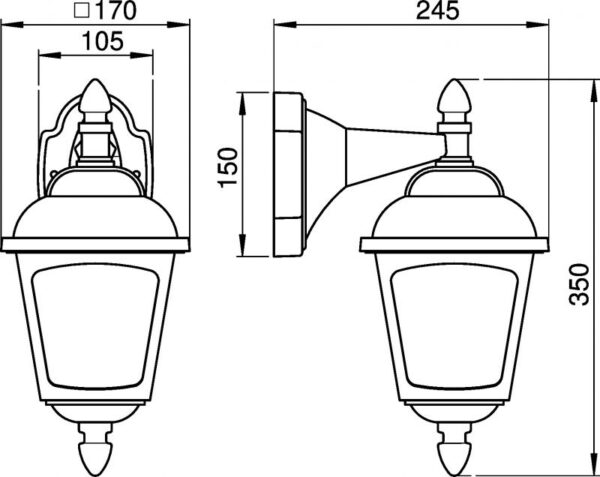 Wall lamp Dimensioned drawing Article 651813, 661813, 681813