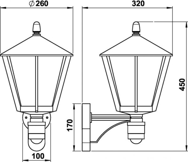 Wall lamp Dimensioned drawing Article 651815, 661815, 681815