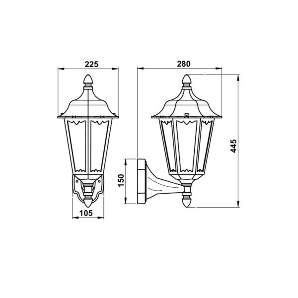 Wall lamp Dimensioned drawing Article 651818, 661818, 681818