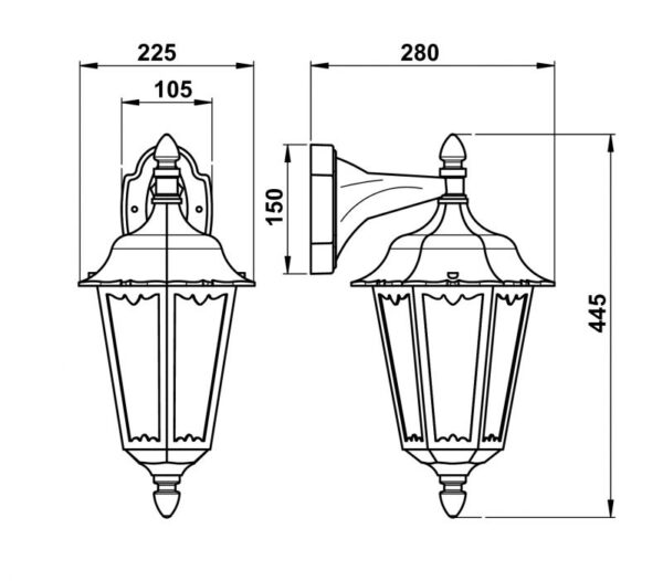 Wall lamp Dimensioned drawing Article 651819, 661819, 681819