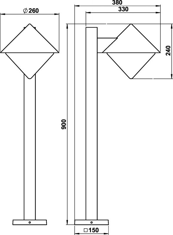 Path light Dimensioned drawing Article 662026, 682026, 692026