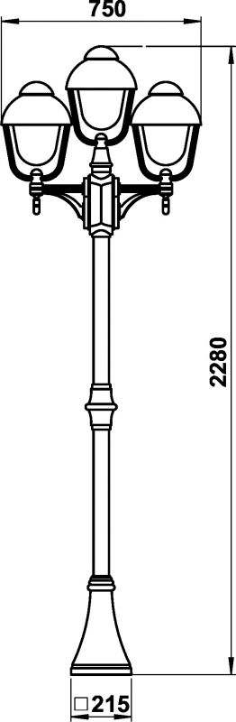 Pole light 3-light Dimensioned drawing Article 652041, 662041, 682041