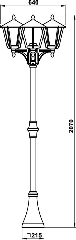 Pole light 3-light Dimensioned drawing Article 652046, 662046, 682046
