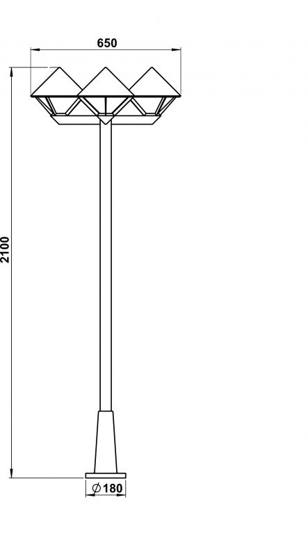 Pole light 3-light Dimensioned drawing Article 662052, 682052