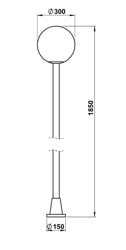 Pole light Dimensioned drawing Article 662054, 682054