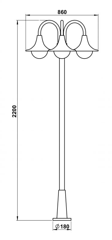 Pole light 3-light Dimensioned drawing Article 662073, 682073