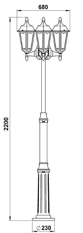 Pole light 3-light Dimensioned drawing Article 652099, 662099, 682099