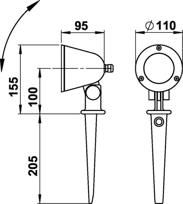 Spit lamp Dimensioned drawing Article 662100, 682100, 692100