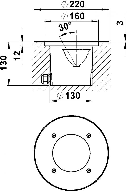 Ground recessed spotlight Silver Dimensioned drawing Article 692149