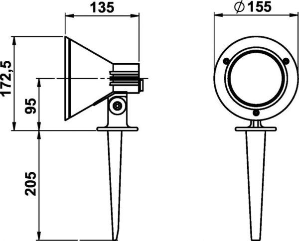 Spit lamp Dimensioned drawing Article 662156, 682156