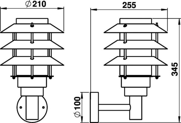 Wall light Stainless steel Dimensioned drawing Article 690216