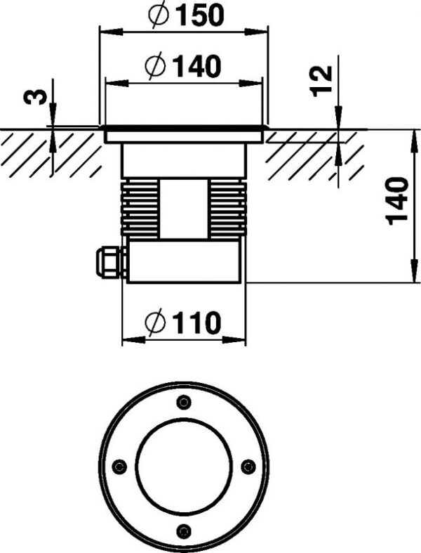Ground recessed spotlight Silver Dimensioned drawing Article 692172
