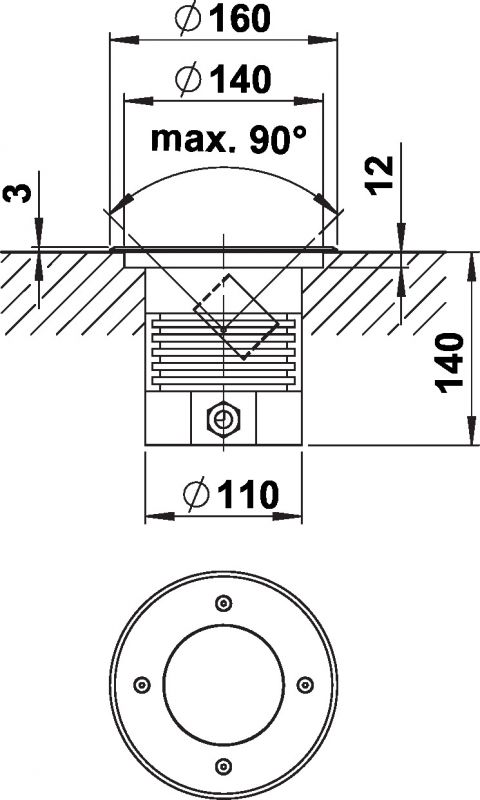 Ground recessed spotlight Silver Dimensioned drawing Article 692175