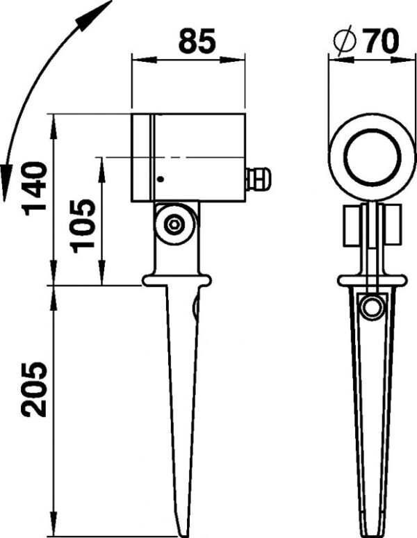 Spit lamp Dimensioned drawing Article 662197, 682197, 692197