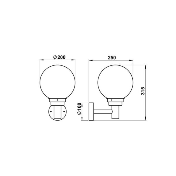 Wall light Stainless steel Dimensioned drawing Article 690226