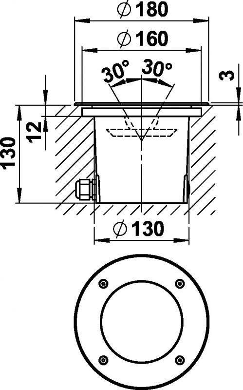 Ground recessed spotlight Silver Dimensioned drawing Article 692317