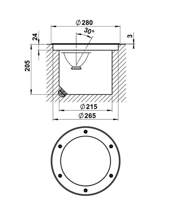 Ground recessed spotlight Silver Dimensioned drawing Article 692422