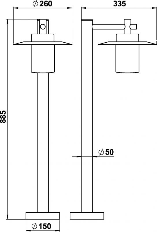 Path light Dimensioned drawing Article 654152, 664152, 684152