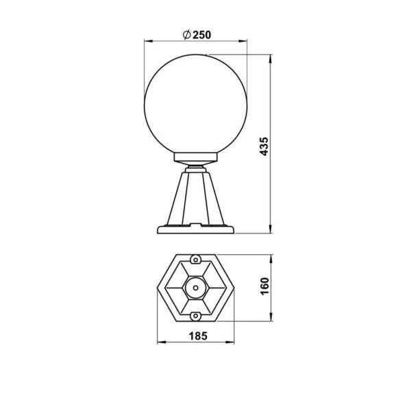 Base luminaire Dimensioned drawing Article 660501, 680501