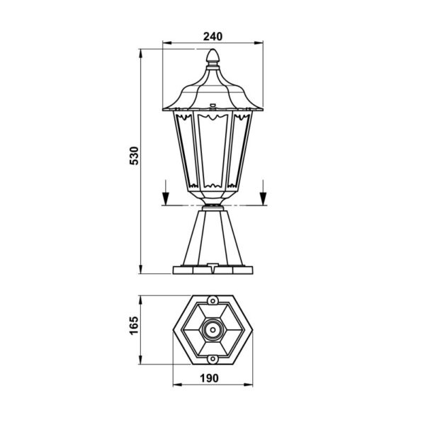 Base luminaire Dimensioned drawing Article 650541, 660541, 680541