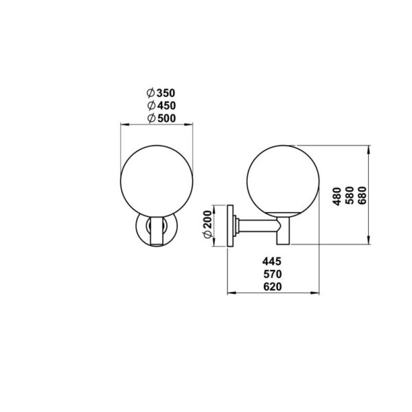 Wall light Dimensioned drawing Article 660800, 680800