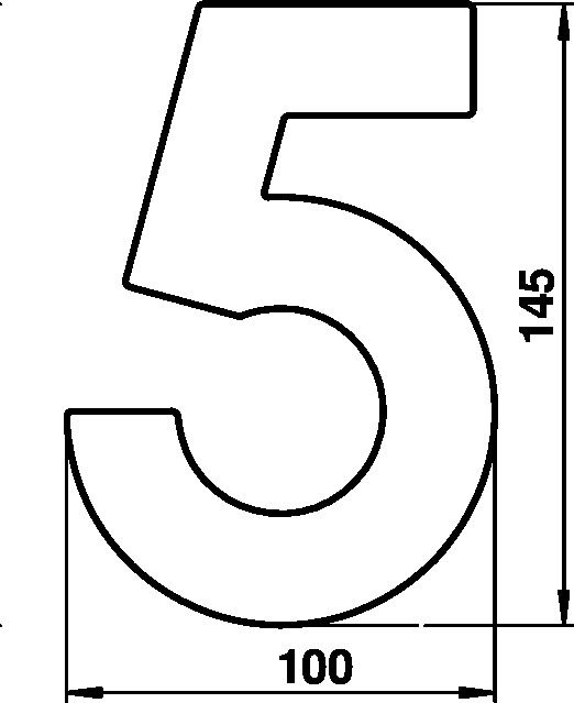 House number 5 Stainless steel Dimensioned drawing Article 690925