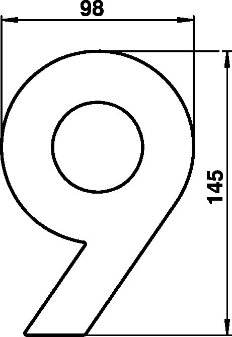House number 9 Stainless steel Dimensioned drawing Article 690929