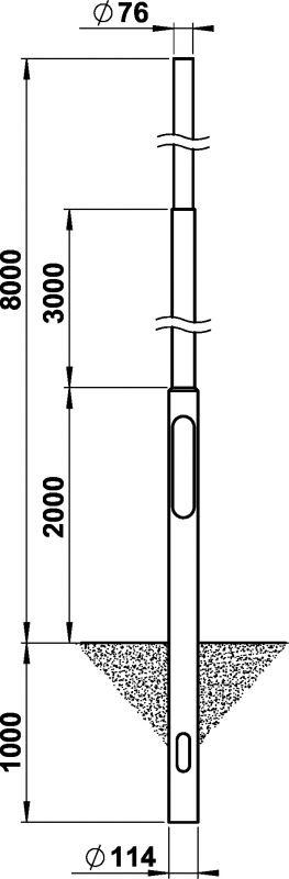 Steel pole, 8000 mm, spigot 76 Other Dimensioned drawing Article 690071