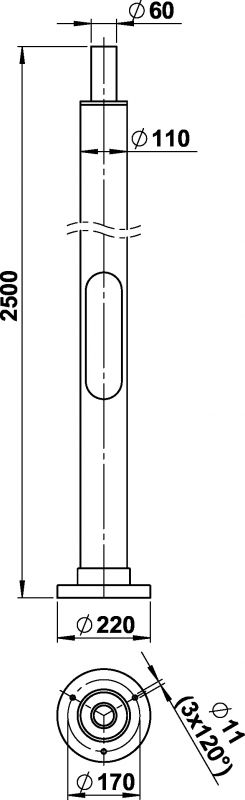 Aluminium mast Black Dimensioned drawing Article 690013