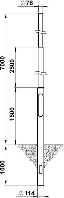 Steel pole, 7000 mm, spigot 76 Other Dimensioned drawing Article 690070