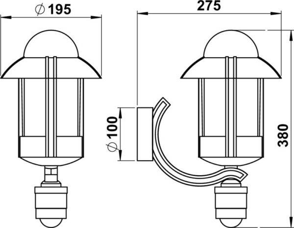 Wall lamp Dimensioned drawing Article 601842, 651842, 671842