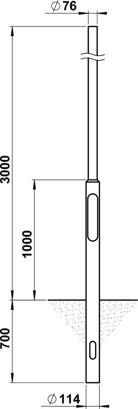 Steel pole, 3000 mm, spigot 76 Other Dimensioned drawing Article 690024