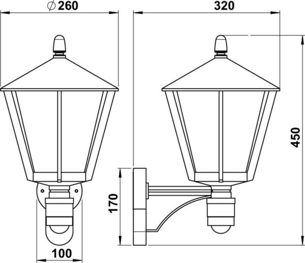Wall lamp Dimensioned drawing Article 651815, 661815, 681815