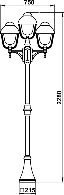 Pole light 3-light Dimensioned drawing Article 652041, 662041, 682041