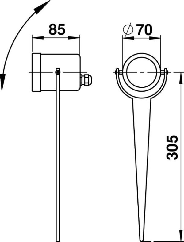 Spit spotlight Stainless steel Dimensioned drawing Article 692112