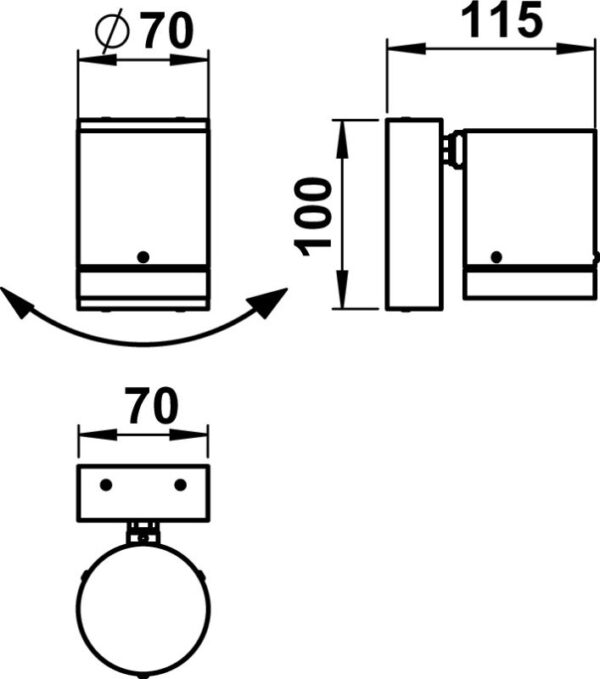 Wall floodlight Dimensioned drawing Article 662193, 682193, 692193