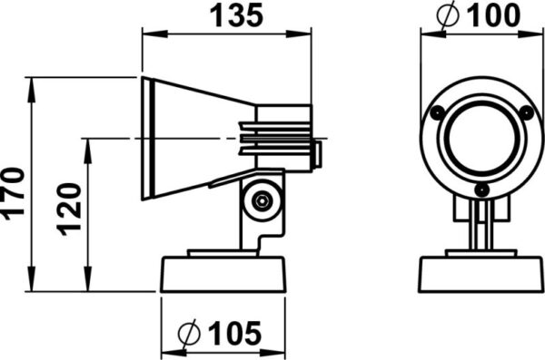 Wall floodlight Dimensioned drawing Article 662353, 682353