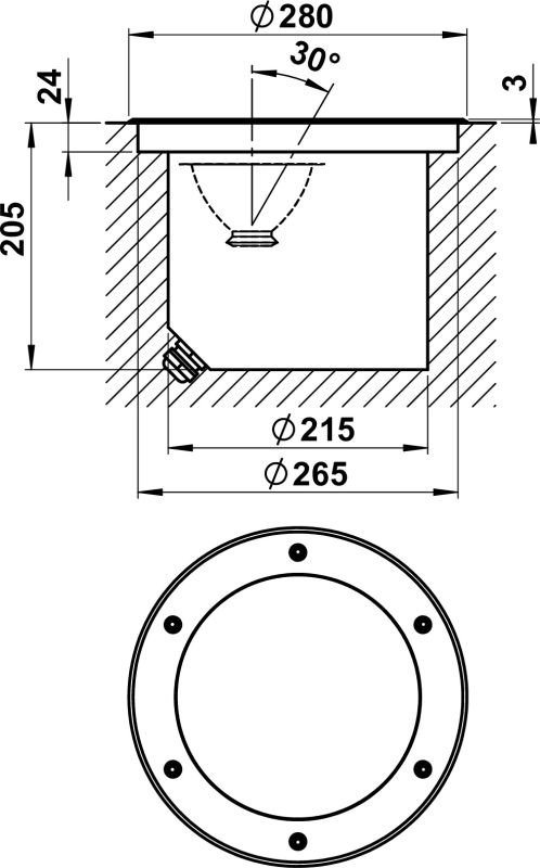 Ground recessed spotlight Silver Dimensioned drawing Article 692422