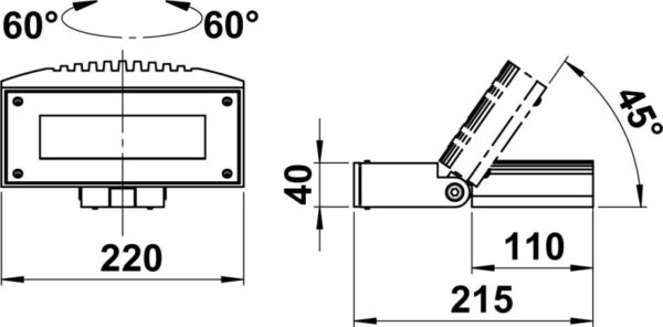 Wall floodlight Dimensioned drawing Article 622427, 662427, 682427, 692427