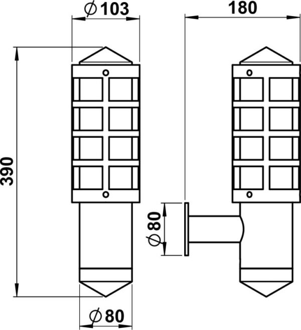 Wall light Stainless steel Dimensioned drawing Article 690684