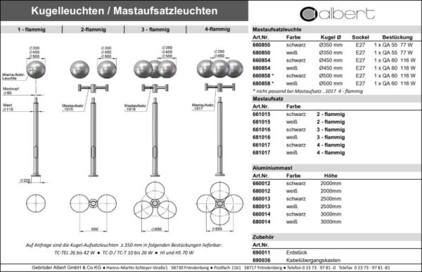 Pole attachment 2-fold Dimensioned drawing Article 661015