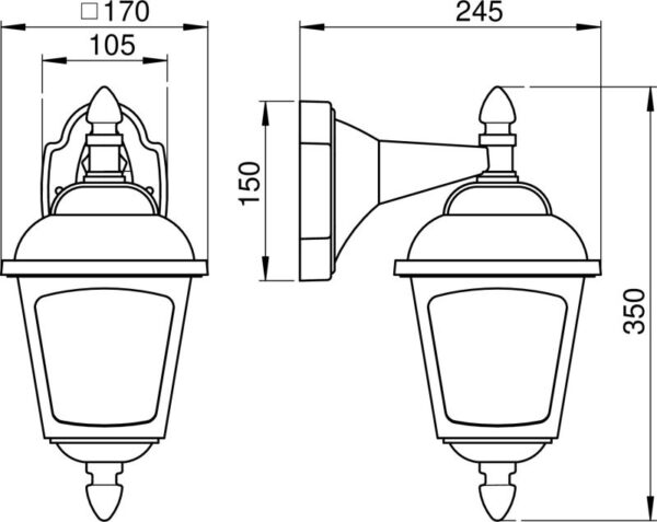 Wall lamp Dimensioned drawing Article 651813, 661813, 681813