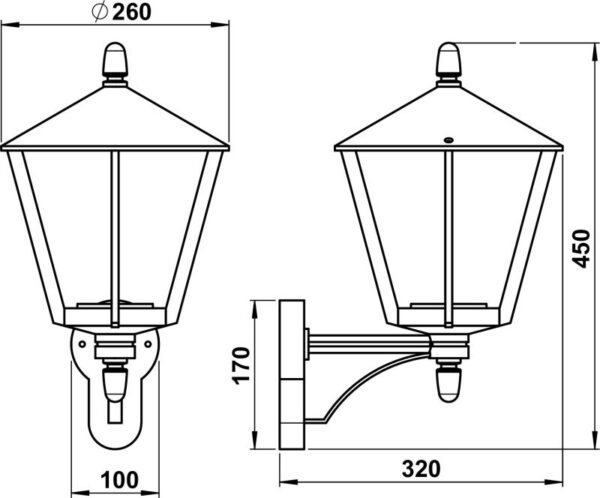 Wall lamp Dimensioned drawing Article 651814, 661814, 681814