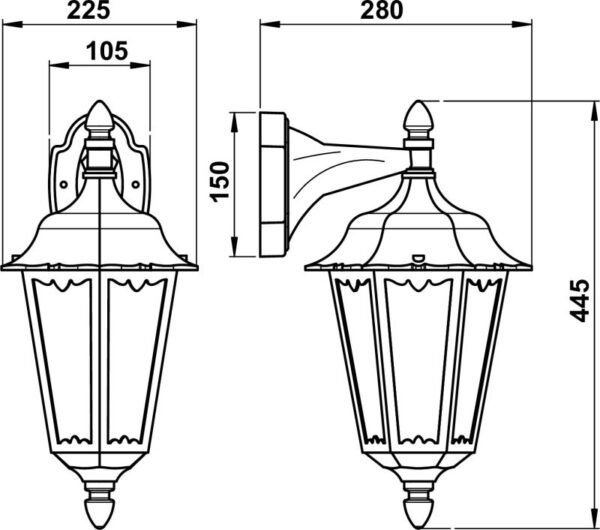 Wall lamp Dimensioned drawing Article 651819, 661819, 681819